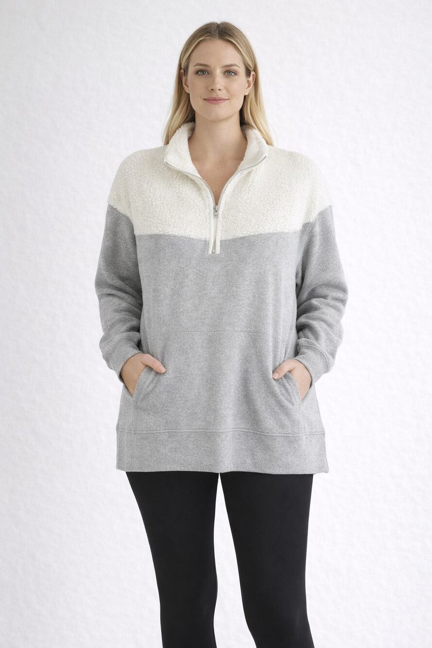 Aerie Hometown Holiday Quarter Zip Fleece Sweatshirt Womens Size Medium Grey New